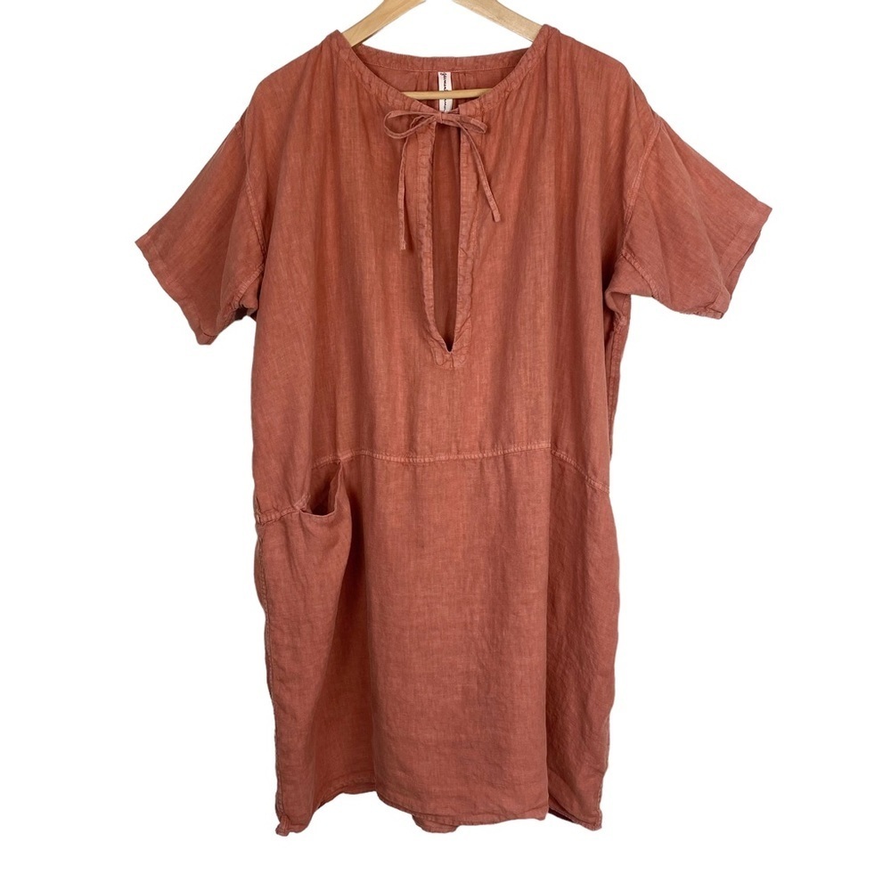 Linen Garmentory Garment Farmer Shift Dress Medium Large Lagenlook Rust Neutral